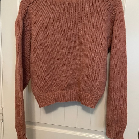 NWT VIGOSS Pleated Sleeve Crop Crew Neck Pink Mauve Sweater W Sz Lg - Picture 2 of 5